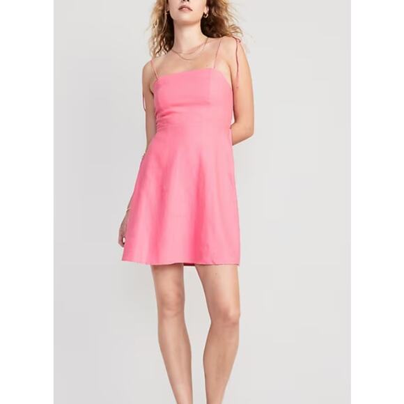 Old Navy S Pink Fit and Flare Tie Shoulder Mini Cami Dress Sparkle Berry Square - Picture 11 of 12